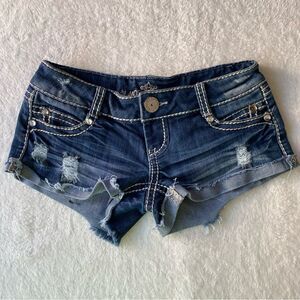 Vintage Almost Famous Low Rise Jean Shorts Micro Size 1 Rolled Hem Distressed